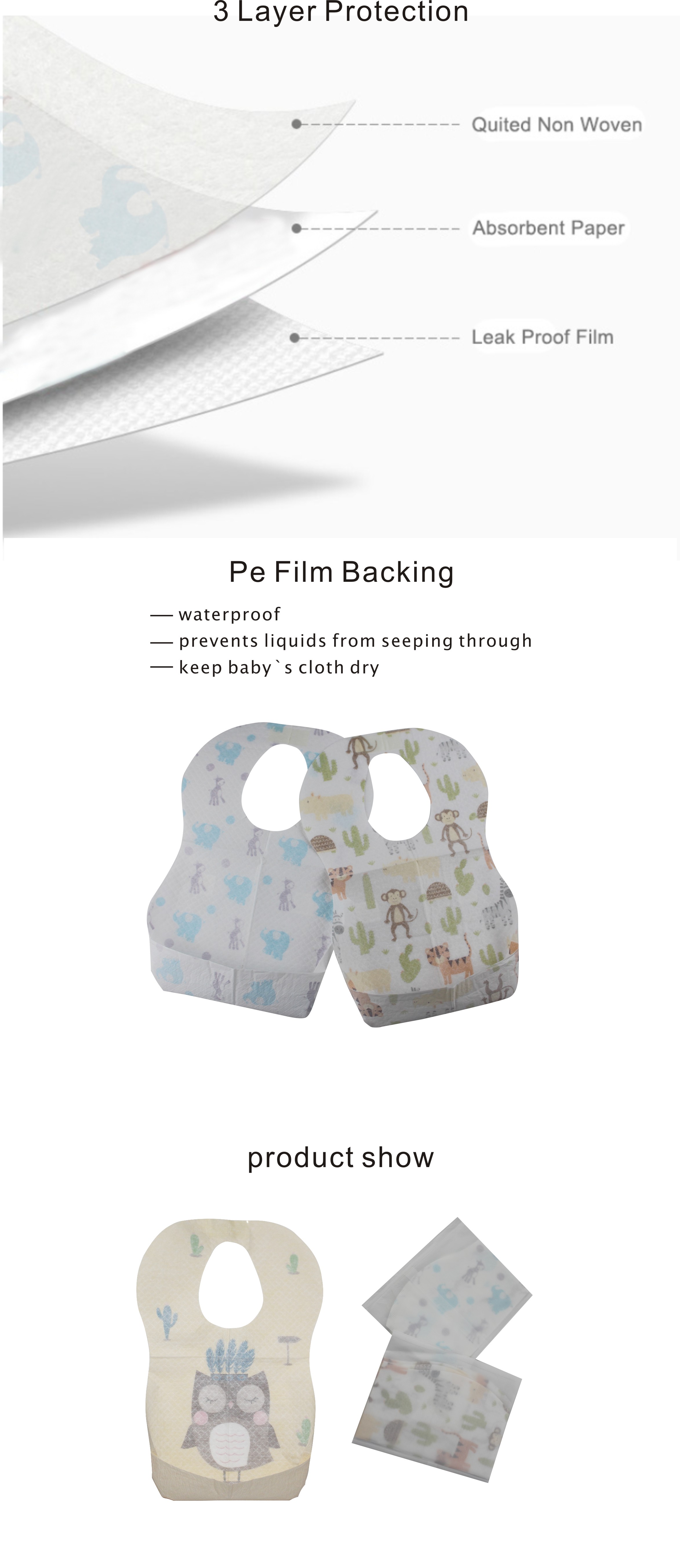 Wholesale custom printed waterproof disposable paper baby bib